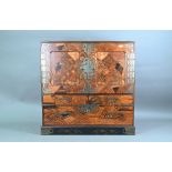 An early 20th century Japanese hardwood, possibly zelkova and marquetry ledger chest (Choba Dansu)
