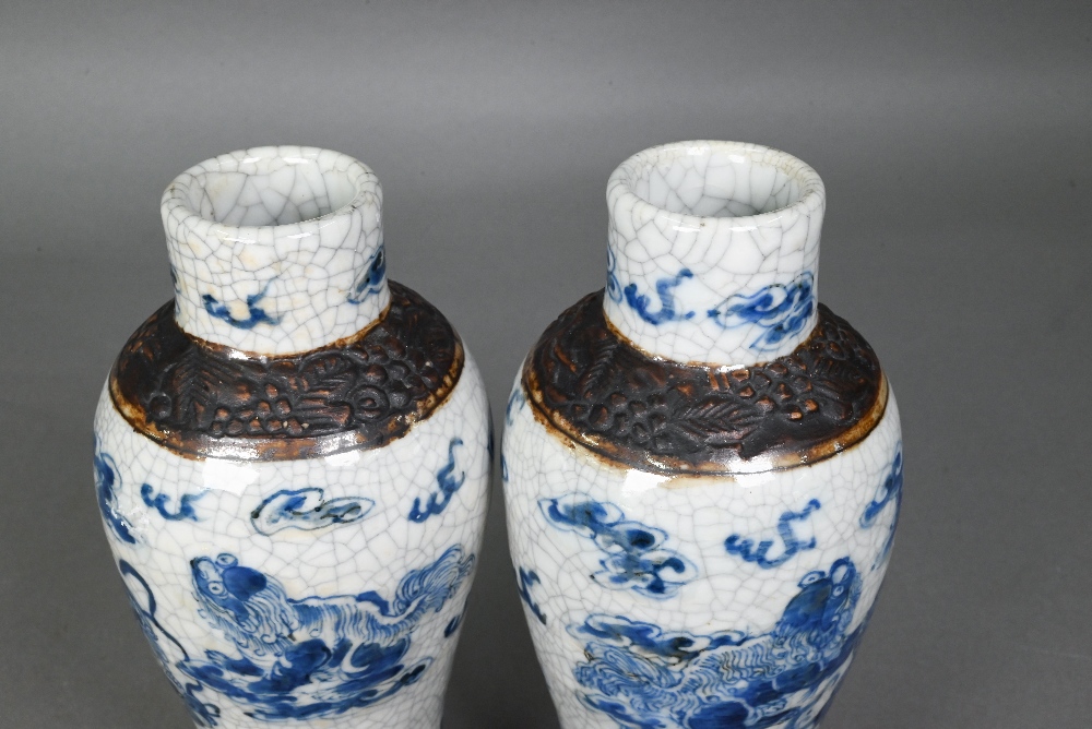 A pair of late 19th century Chinese blue and white Nanjing export baluster vases, Qing dynasty, - Image 7 of 15