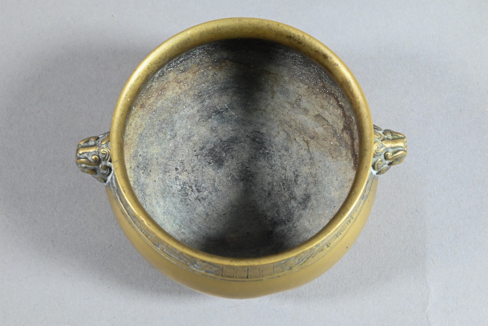 A 19th century Chinese bronze censer or incense burner of compressed globular form with cast - Image 8 of 8