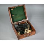Antique lacquered brass sextant with silver scale, by H G Blair of Cardiff, in fitted teak case