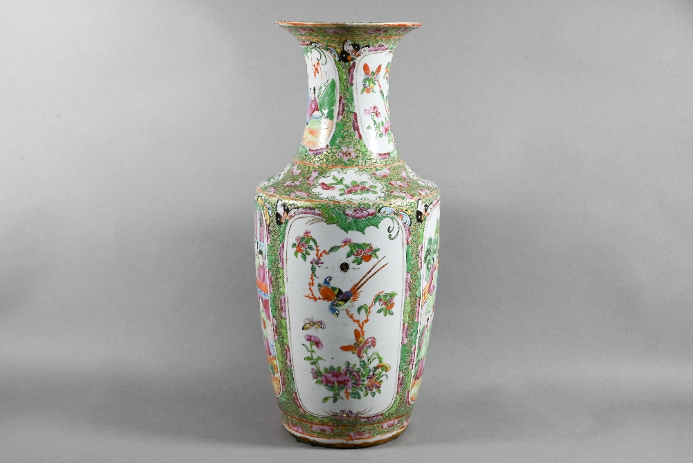 A 19th century Chinese Canton famille rose vase, late Qing dynasty, baluster form with a flared neck - Image 2 of 11