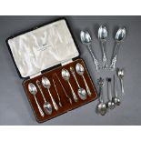 Cased set of six silver coffee spoons with tongs, Sheffield 1923, to/w various other teaspoons and