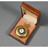An Edwardian lady's 18ct gold half-hunter fob watch with top-wind movement no 32028 by Edward E