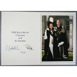 HM Queen Elizabeth II and HRH the Duke of Edinburgh Christmas card with two gilt cyphers to front,