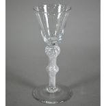 A Georgian cordial glass with tapering bowl on double knop air-twist stem with dome foot, 15 cm