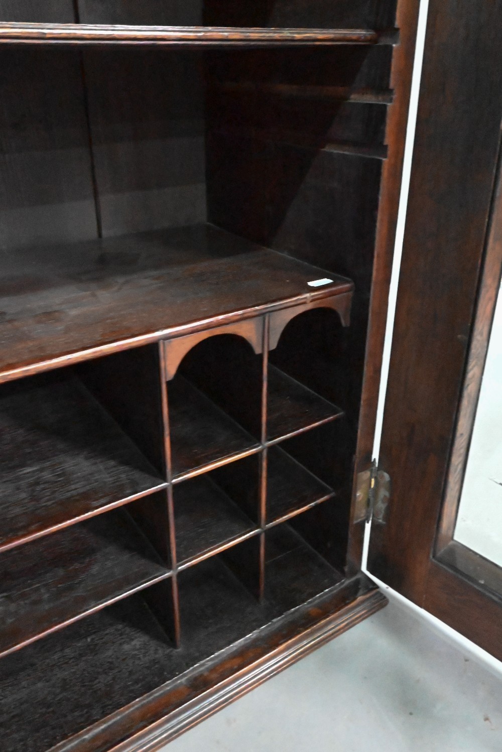 A William & Mary period walnut double dome top cabinet, with pair of arched glazed doors enclosing - Image 4 of 5