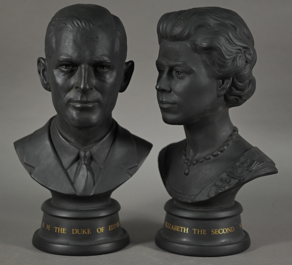 Boxed pair of Royal Doulton black basalt busts of HM Queen Elizabeth II and the Duke of Edinburgh, - Image 3 of 7