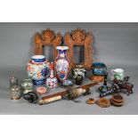 A collection of oriental ceramics and collectables including three Japanese Imari vases (largest