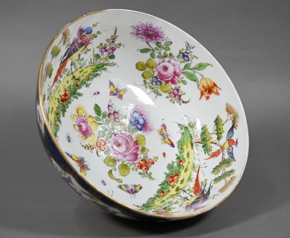 A 19th century Continental porcelain punch-bowl in the manner of the 18th century Worcester factory,