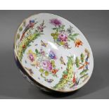 A 19th century Continental porcelain punch-bowl in the manner of the 18th century Worcester factory,