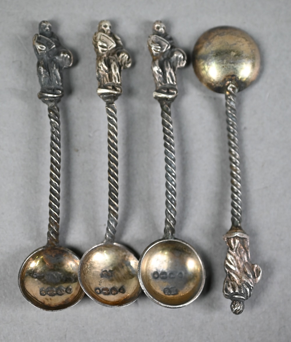 Set of four Victorian silver salt spoons with gilt bowls, on twist stems with Apostle finials, - Image 2 of 3