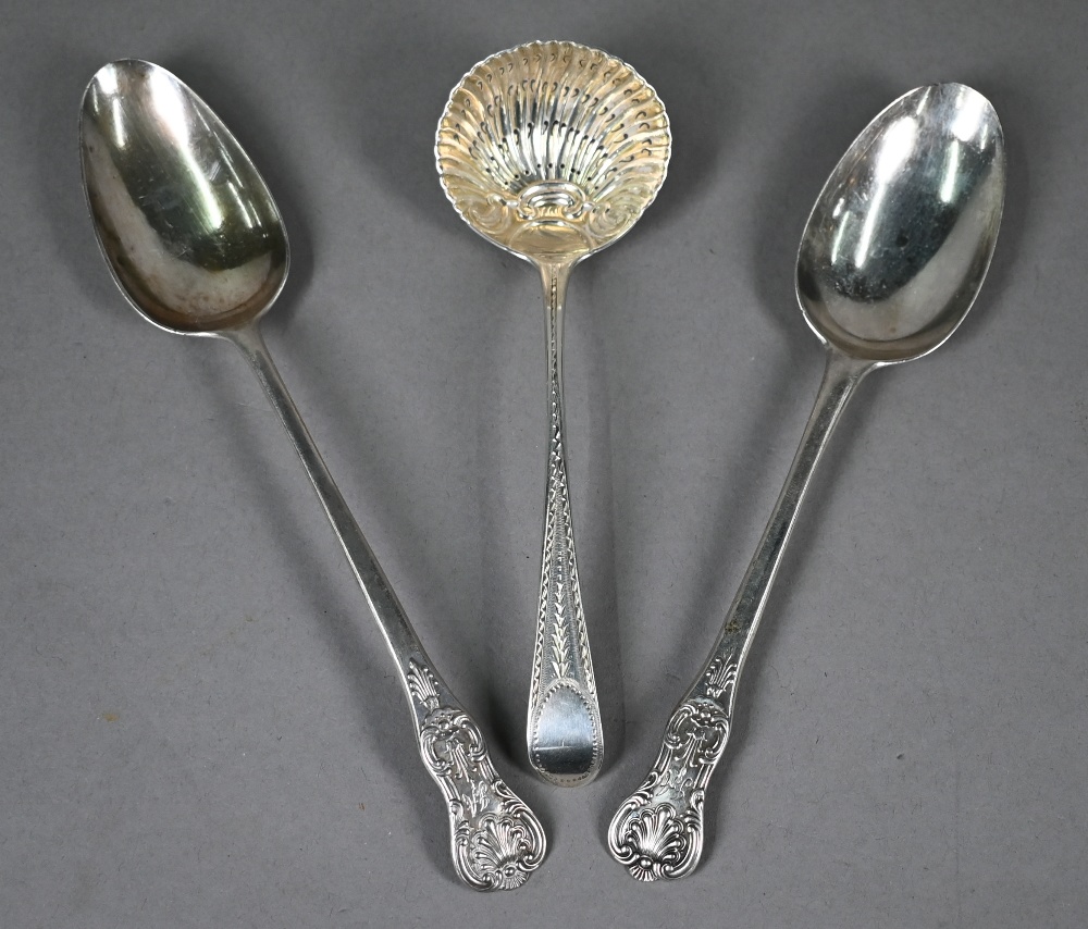 WITHDRAWN George II Queens pattern tablespoon, George Morris, London 1752, to/w a George III example