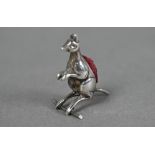 Scarce Edwardian novelty silver 'Kangaroo' small pin-cushion, Chester 1908, 3.5cm high