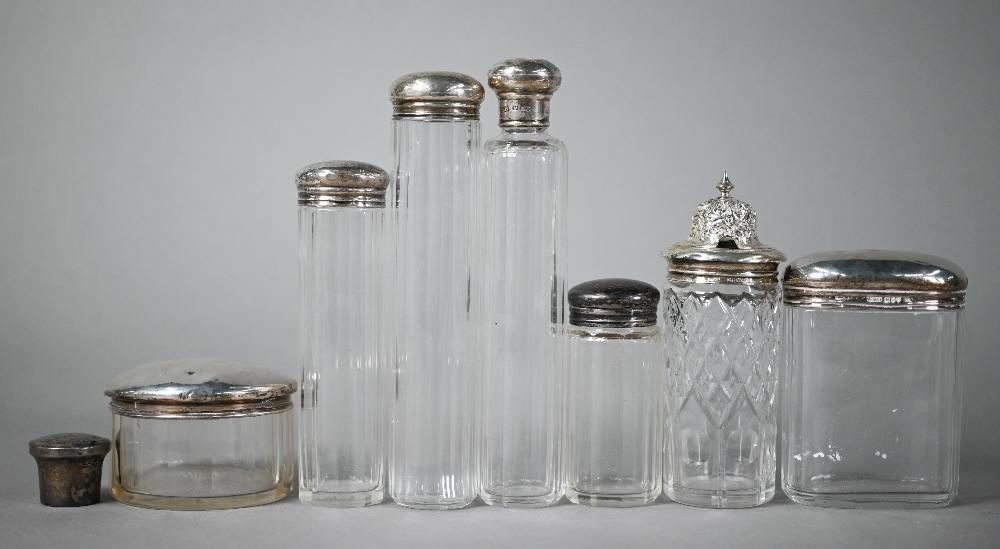 Various silver oddments, including ring-box, six cut glass toilet jars and a condiment jar with - Image 2 of 4