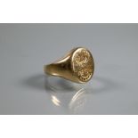 A 9ct yellow gold signet ring with intaglio crest of cockerel, size M, approx 9.3g