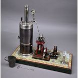 Bing (Germany) tin plate static steam engine with generator, 32 cm high x 38 cm wide x 18 cm deep