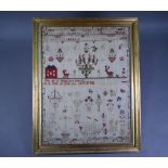 George III petit point sampler by Ann Strong aged 15/Ann Thompson 1799, worked with alphabets,