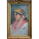 Bernardo Hay (1864-1931) - Study of a gypsy lady 'Carmella', oil on card, signed and inscribed lower