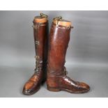 Pair of gentleman's vintage leather long boots with integral buckled gaiters - by repute of Colonial
