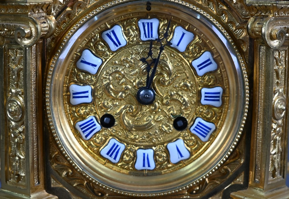 Japy Freres, an ornate French ormolu Gothic Revival 8-day twin drum mantel clock striking on a bell, - Image 2 of 5