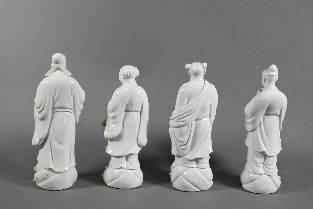 Four late 19th or early 20th century Chinese blanc-de-chine dehua porcelain figures of Daoist - Image 2 of 7