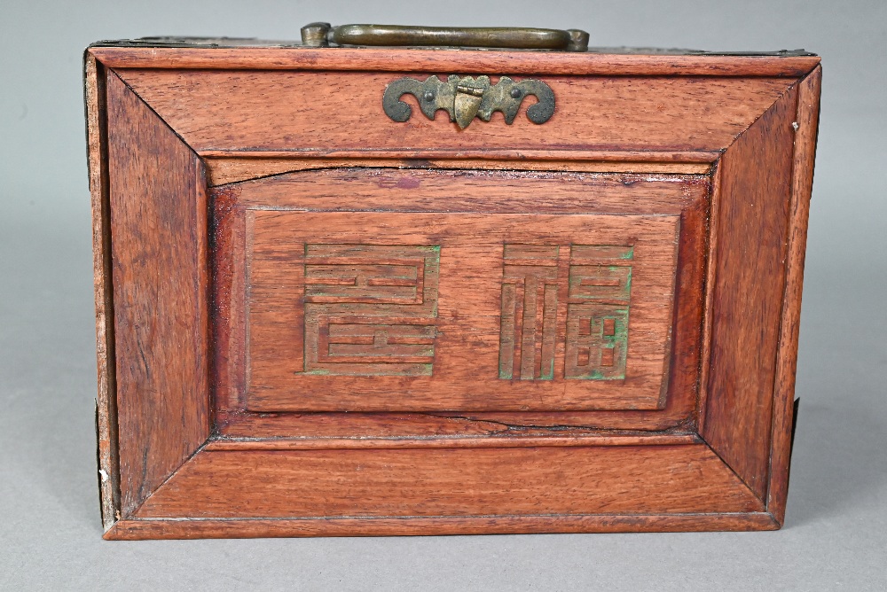 A Chinese Mah Jong set, the hardwood brass mounted case having two brass handles and sliding front - Image 3 of 12