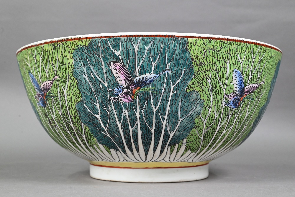 A large 19th century Chinese famille rose punch bowl, late Qing dynasty, the inside painted with - Image 2 of 10