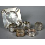 Five various silver napkin rings, to/w an ashtray, Chester 1914 (6), 6.6oz