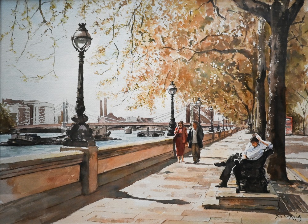 Fraser King (b 1969) - Chelsea Embankment, watercolour, signed lower right, 51 x 70 cm Llewellyn - Image 2 of 4