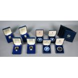 Four cased Wedgwood silver-mounted Jasper ware 1977 Jubilee medallions with certificates, ltd ed nos