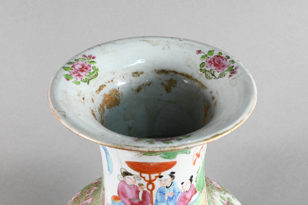 A 19th century Chinese Canton famille rose vase, late Qing dynasty, baluster form with a flared neck - Image 7 of 11