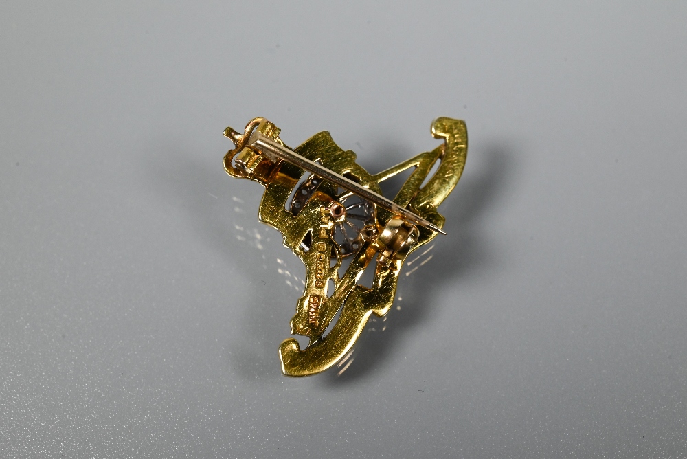 A 9ct yellow gold Royal Artillery sweetheart brooch, diamond set and with enamel decoration, 3.8g - Image 4 of 4