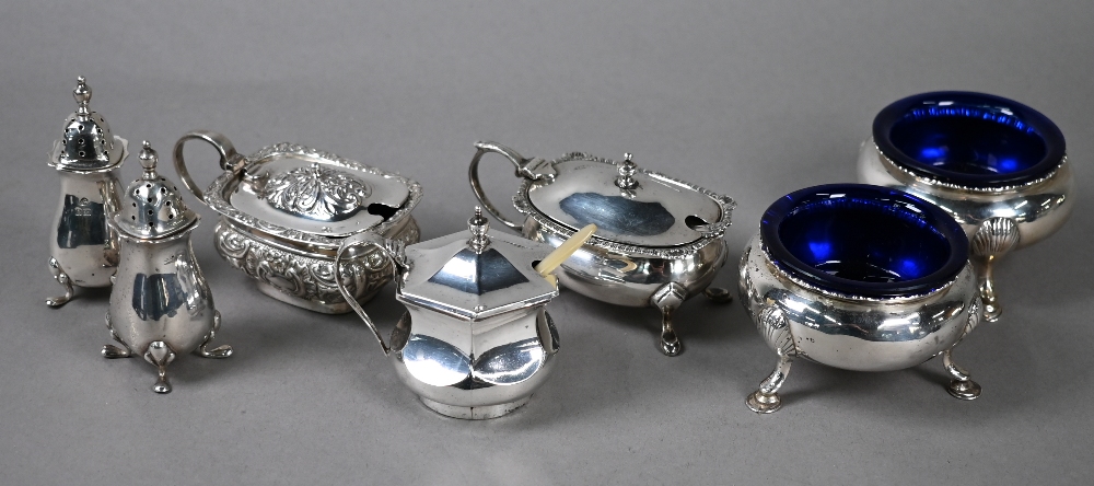 Pair of Victorian silver circular open salts in the Georgian manner, on hoof feet, George