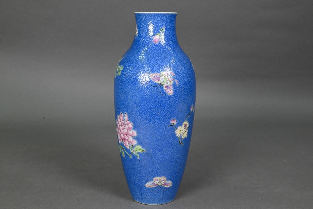 An early 20th century Chinese sgraffito blue ground vase, Republic period (1912-1949) the high