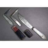 Victorian silver-bladed penknife with mother of pearl handle, Sheffield 1861, to/w an electroplated