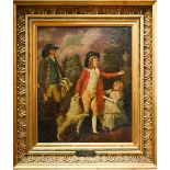 F Wheatley attrib (1747-1801) - Children in a garden, oil on board, 35 x 30 cm