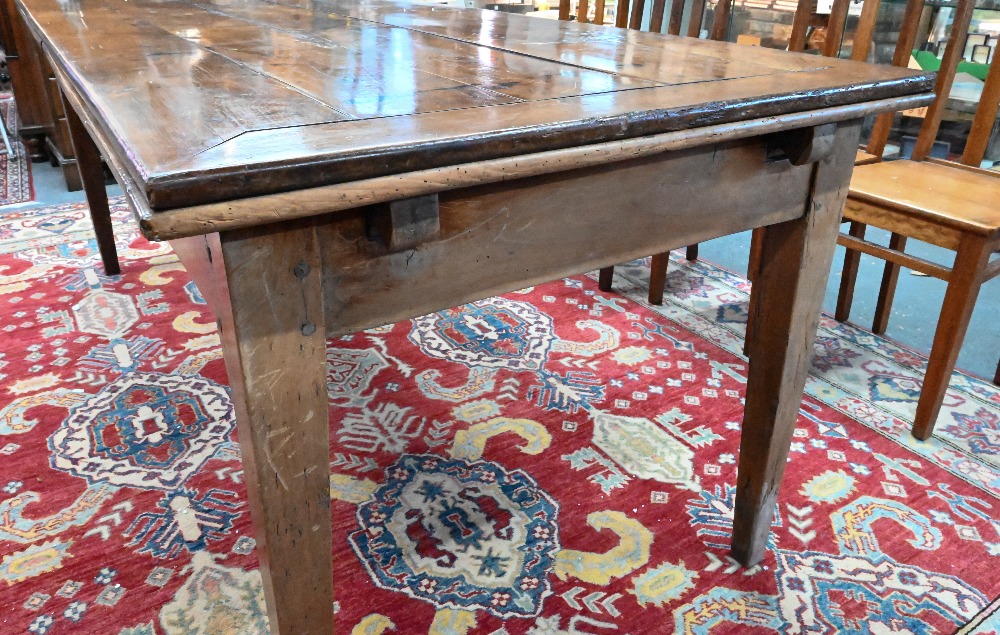 An antique French fruitwood extending draw leaf dining table, with frieze drawer to one end, - Image 7 of 15