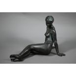 Walter Awlson (Scottish, b 1949) - brown-glazed stoneware figure, seated female nude study, signed