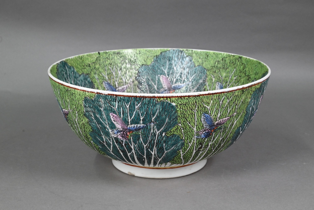 A large 19th century Chinese famille rose punch bowl, late Qing dynasty, the inside painted with