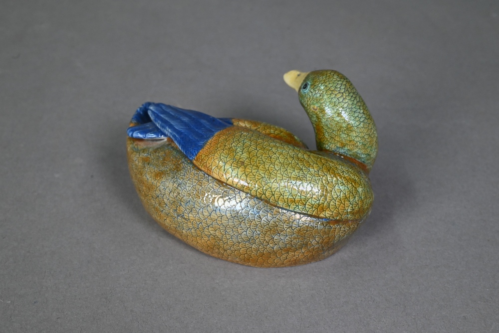 A pair of 18th century Chinese recumbent ducks, the well modelled naturalistic figures with their - Image 2 of 12