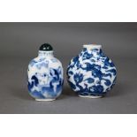 A Chinese blue and white 'dragon' snuff bottle, the flattened oval body painted in underglaze blue
