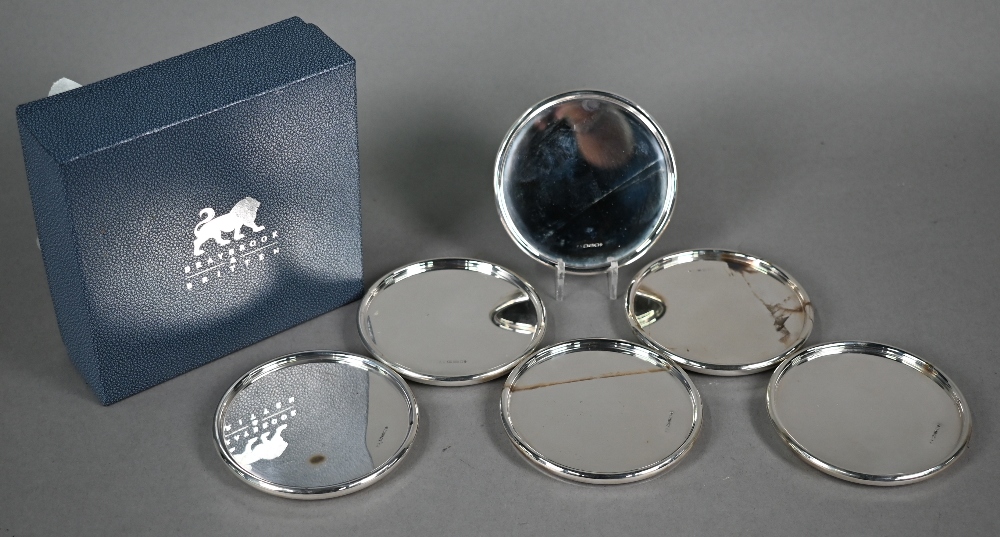 Set of six weighted silver coasters, Practical Silverware, London 2000, 9cm; unused, in - Image 2 of 5