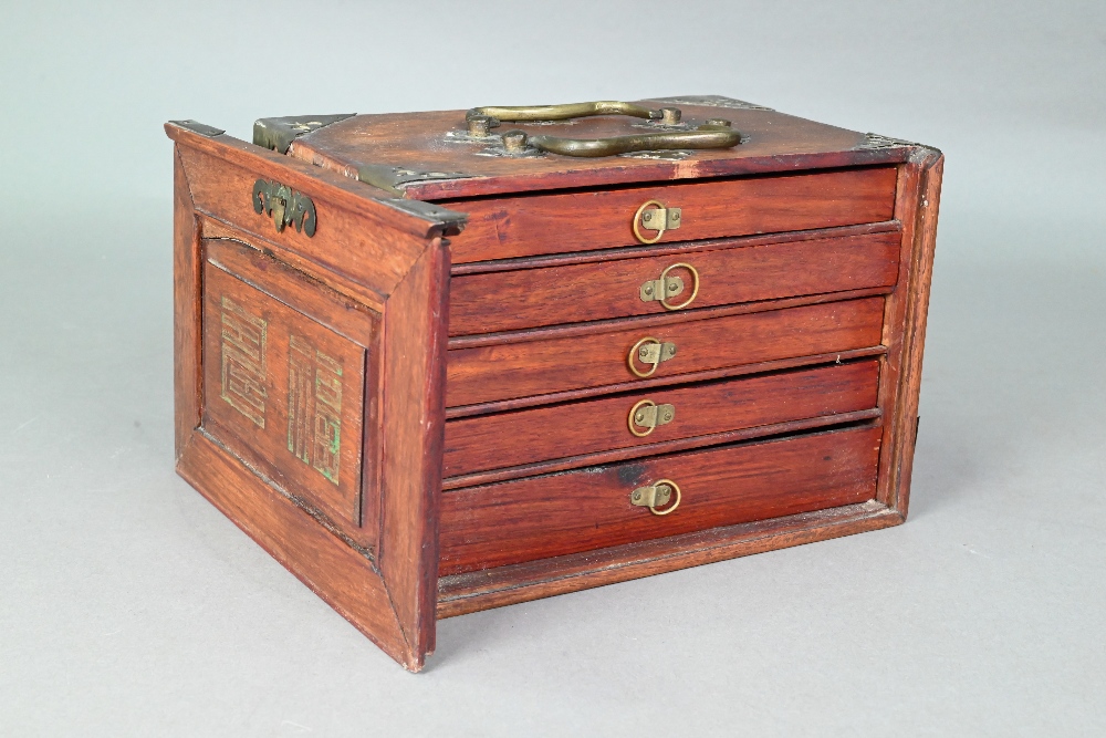 A Chinese Mah Jong set, the hardwood brass mounted case having two brass handles and sliding front - Image 5 of 12