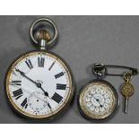 Victorian silver fob-watch with keywind lever movement, 30 mm silvered gilt and painted enamel dial,