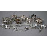 Six various silver napkin rings and a small quantity of flatware, 7.4oz total, to/w a Continental