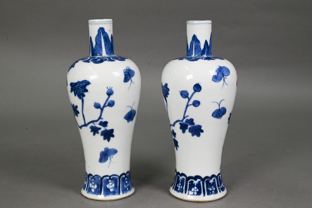 A pair of late 19th century Chinese blue and white baluster vases, late Qing dynasty, painted with - Image 12 of 17