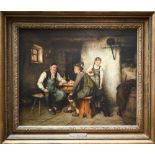 A Muller Lingke (1844-1930) - A tavern interior, oil on canvas, signed lower left, 34 x 42 cm