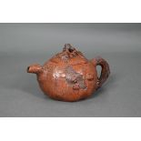 A Chinese naturalistic Yixing teapot and cover with gnarled finial and handle moulded with ladybirds