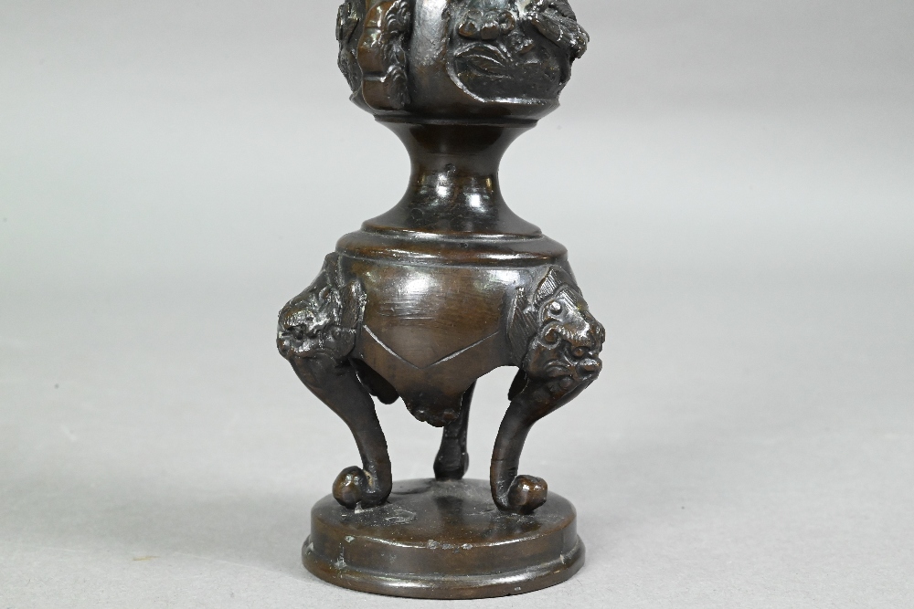 Four late 19th or early 20th century Japanese bronzes comprising a small baluster vase with flared - Image 12 of 12