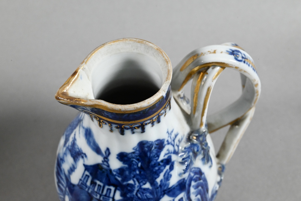 An 18th century Chinese export blue and white sparrow-beak jug and cover with moulded pomegranate - Image 3 of 17